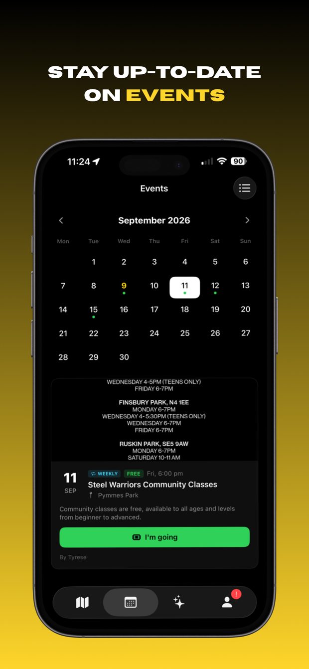 CaliSpot events calendar with a free weekly community class